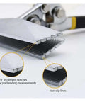 Close-up of Heavy Duty Sheet Metal Bending Pliers With Wide 80mm Jaws showing 1/4" notches and non-slip lines for precise metal bending.