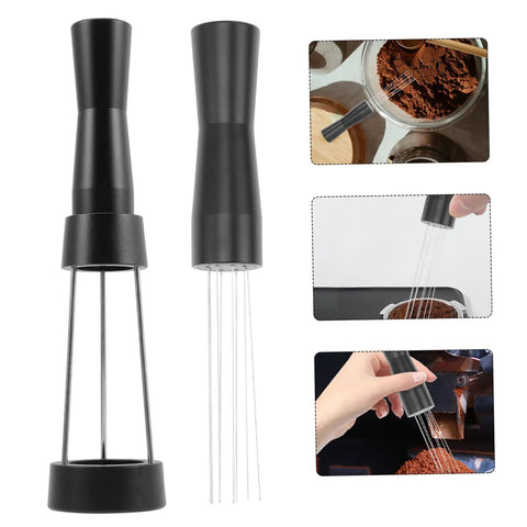 Game Changer 3 Piece Espresso Coffee Powder Stirrer Set Heavy Duty Stainless Steel Wands And Precision Needles in black finish.