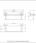Technical drawing of Oil Rubbed Bronze Gallery Towel Bar With 16 Inch Glass Shelf, Tempered Glass, Concealed Mounting.