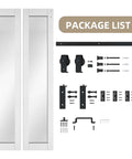 Bi Fold Barn Door With Mirror Panels And Track Kit For Closet 36 By 84 Inches Shatterproof MDF Mirror Doors With Explosion Proof Backing Includes Carbon Steel Hardware And Handles Easy Sliding Barn Door System package contents