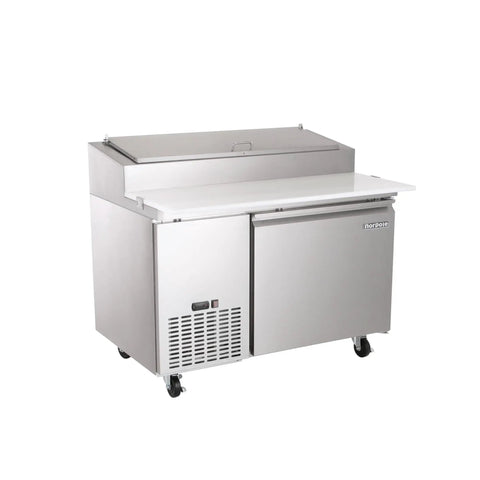 Commercial 13.8 Cu Ft Single Door Pizza Refrigerator With Slick Digital Temperature Control And Beefy Stainless Steel Build.