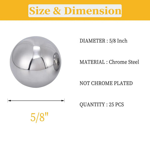 Set Of Twenty Five 0.625 Inch Hardened Chrome Steel Bearing Balls For Precision Machining And DIY Workhorse Projects, shown size 5/8 inch.