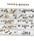 Pro Grade Watch Crown Repair Kit Set With 100 Pcs Of Gold Silver Copper Crowns In 3.5mm 4.0mm 4.5mm And 5.0mm Replacement Parts In A 10 Compartment Box