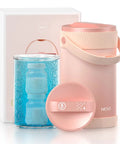 Portable Breast Milk Storage Bottle Smart Temperature Display 20 Oz Insulated Chiller Pink with temperature lid and water container.
