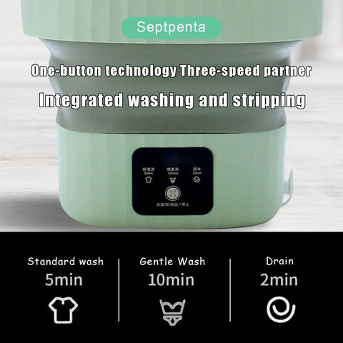 Portable 6L Mini Washing Machine With Foldable Design And Drain Valve For Apartments And Travel showing control panel and wash modes