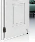 Low Profile Door Bottom Rollers, Anti Sag Repair Kit With Three Tough Steel Wheels mounted on a white door frame.