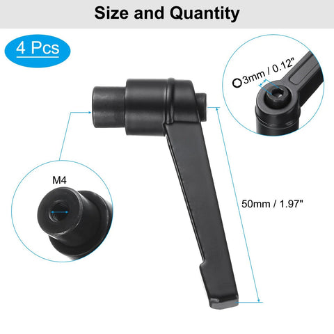 4 Pack Clamping Lever Adjustable Handles With M4 Female Thread, black, and quick release, suitable for lathe machinery and precision workholding.