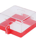 Emergency Stop Button Cover And Switch Protector Transparent Case With Mounting Parts For Industrial Equipment Keeps Unauthorized Use In Check During Maintenance Red ABS Base And Clear PC Body, 105x105x63 mm