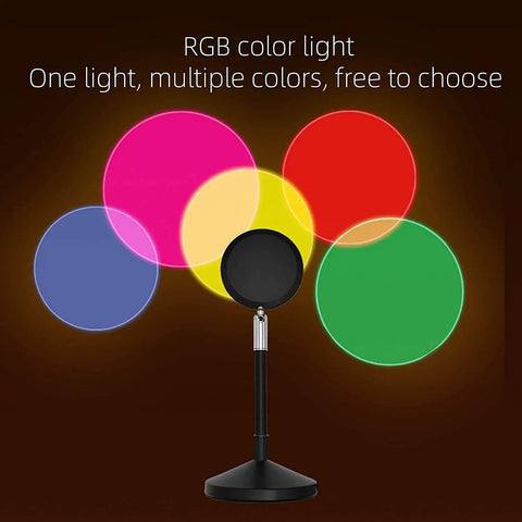 Sunset Projection Lamp With 24 Key Remote, UFO Sunset Light Projector showing RGB multicolor LEDs against a dark background