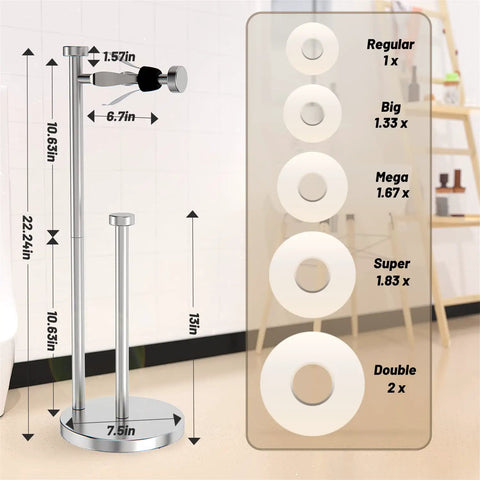 One Hand Tear Free Damping Toilet Paper Holder Stand With Storage Built In, Rustproof Stainless Steel Free Standing Roll Holder