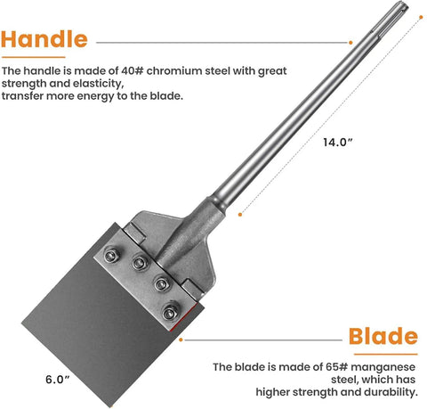 Rugged SDS Max Floor Scraper With 25 Inch Handle And 6 Inch Wide Blade For Quick Removal Of Adhesives Thinset Grout Tiles Linoleum Vinyl And Wood Flooring In Home Renovations