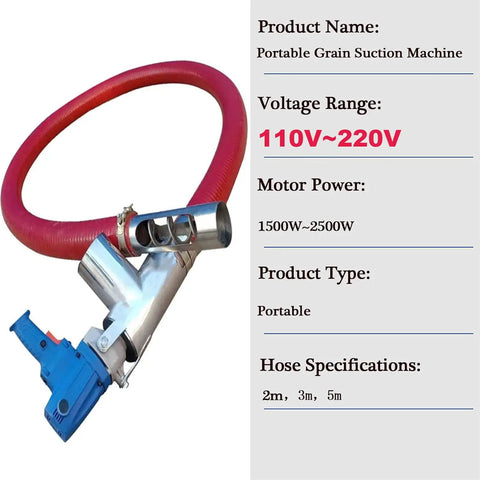Heavy-Duty Industrial Screw Conveyor With Flexible Spiral Auger for grain suction, voltage 110V-220V, portable hose.