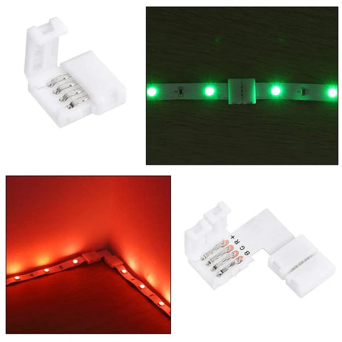 4 Pin 10mm LED Strip Connector Kit With 90 Degree Angled Jumpers No Fuss Solderless L Shape Plug For 5050 2835 RGB Rope Lights