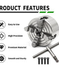 Rugged 100mm Independent Lathe Chuck 4 Jaw Grips 4 Inch Capacity 3500 RPM Hardened Steel Construction shown with features