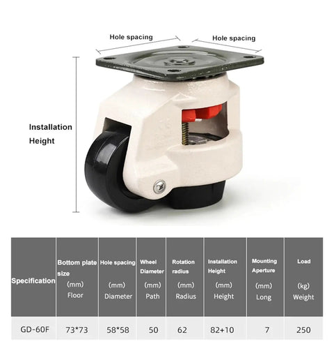 Hardcore Heavy Duty Furniture Casters With Level Adjustment, Retractable Aluminum Plates Roll Smooth On Hardwood Or Tile, Carry 550 Pounds Each No Sweat, Totally Built Different, Solid 2 Pack, 50mm wheel with adjustable height.
