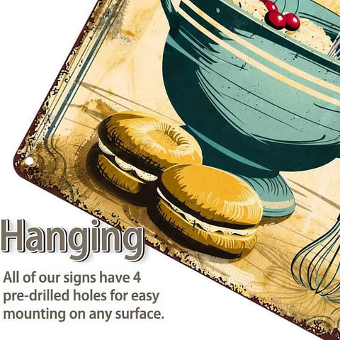 Vintage Aluminum Bakery Sign 12x8 Inch Rustic Retro Wall Decor For Home Bakers And Bakery Shops Durable Metal Kitchen Cafe Sign That Resists Rust And Fading Classic Industrial Style Aluminum Sign, hanging metal sign with pre-drilled holes and bakery illustration