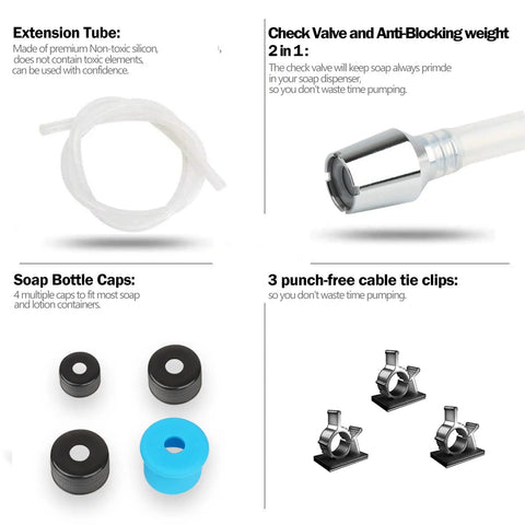Components of Under Counter Kitchen Sink Soap Dispenser Extension Tube Kit 47 Inch Upgrade With Metal Check Valve Long Hose