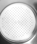 Close-up of 58mm stainless steel espresso filter basket bottomless portafilter for semi automatic coffee machines.