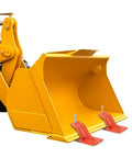Beefy Heavy Duty Tractor Bucket Edge Protectors Set Of 2 For Snow Removal And Gravel Spreading, Steel Skid Guards attached to loader.