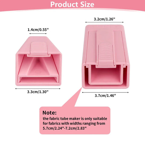 2 Pack Upgraded Bias Tape Makers Fabric Tube Maker for DIY Rugs and Binding Tape in Quilting, pink tool size diagram
