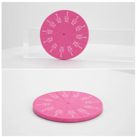 Magnetic Fraction Circles Set For Kids And Classrooms, 1/12 fraction pieces in pink, part of 51 pieces with 9 color-coded fractions.