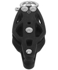 Rugged Nylon Boat Pulley Wheel With Bearing For Sailing Rigging And Kayak Gear, black nylon, front view, metal bearings visible.