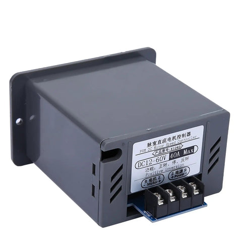 12V To 60V 40A DC Motor Speed Controller With PWM, Forward And Reverse CW CCW Reversible Switch, close-up view of casing and terminals