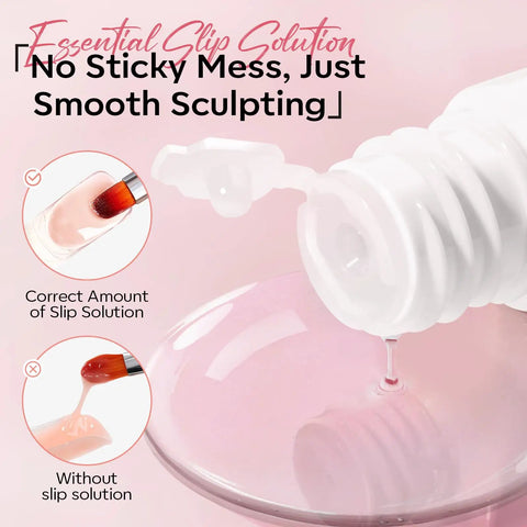 Pro Grade Poly Gel Nail Kit With 3 Colors Clear White Apricot Slip Solution showing correct vs. incorrect usage