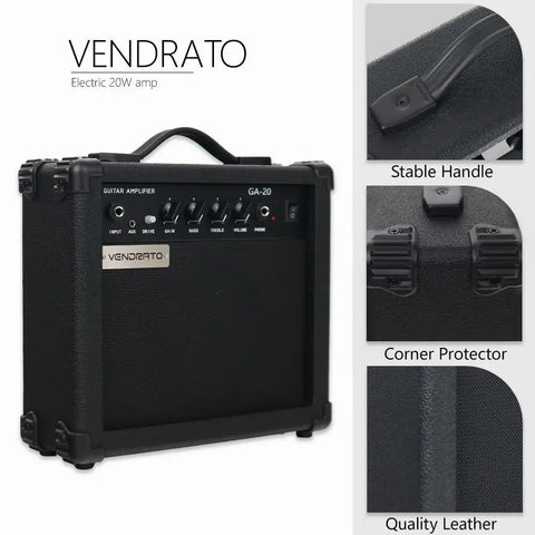 20 Watt Electric Guitar Amplifier Portable Practice Jam Ready Black With Three Point Five Millimeter Aux In Six Point Thirty Five