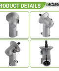 Replacement Gearbox Assembly Fits Husqvarna and Jonsered Trimmers, four angle views, metallic finish