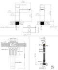 Technical drawing of Brass Single-Handle Bathroom Sink Faucet With Escutcheon, Pop Up Drain, And Water Supply Hoses, Matte Black Finish