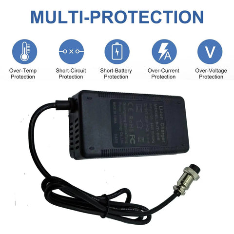 Beefy 24V 2A DC Battery Charger with inline 0.47 inch connector and multi-protection features for electric scooters and bikes