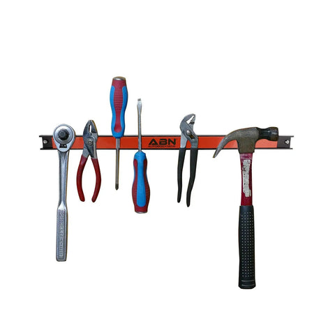 Magnetic Tool Strip Set 18 Inch Heavy Duty Tool Bar Garage Organizer Rack 6 Pack Large Magnet Bars holding tools on wall