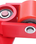 Close-up of swivel PU roller on Heavy Duty Machine Skates Built Like A Tank With Three Swivel PU Rollers For Rock Solid 360 Maneuvers Warehouse Moves That Flow Like Butter Seamless Transportation Up To 4409 Pounds Capacity Red.