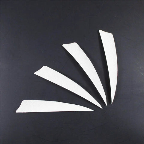 Archery Feather Fletching Set, 4 Inch Real Turkey Vanes For Hunting And Target Shooting, 4 white feather vanes on black background