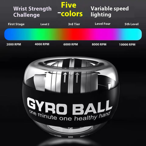 Gyro Torque Ball Hand Exerciser With Auto Start Forearm Gyroscopic Trainer, Five Gear Color Changing LED Lights, Wrist Strengthener