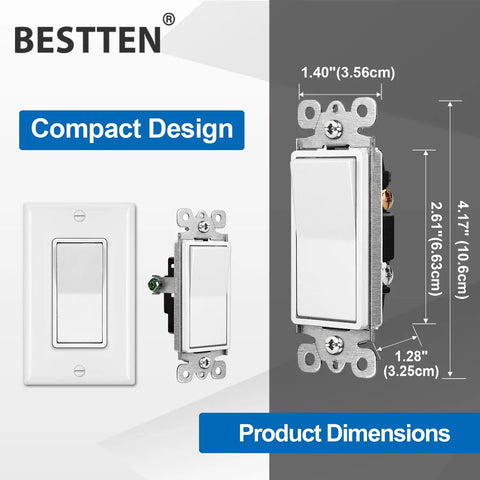 Single Pole Decorator Wall Switch With Wallplate No Frills 50 Pack 15A 120 277V On Off Rocker Paddle Interrupter UL Listed White Modern Decor