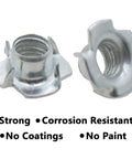 M6 4 Pronged T Nuts Set Of 20 Pieces For Woodworking Furniture And Cabinets Includes Adjustable Leveler Pads metal close-up