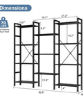 Dimensions diagram of Triple Column 4 Tier Bookshelf With Adjustable Shelves, showing height, width, and shelf depth.