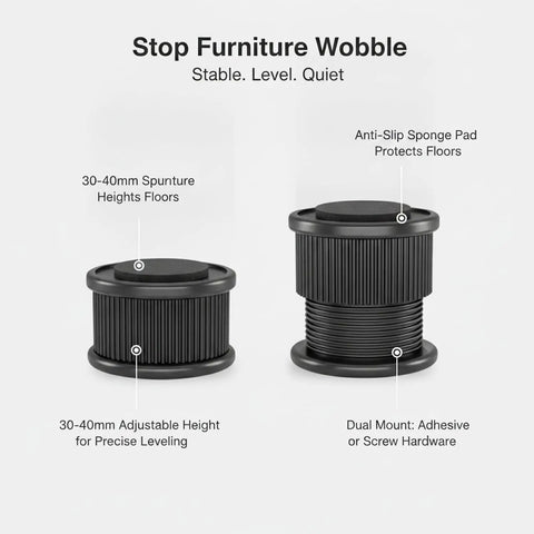 Sturdy Leveling Feet For Cabinets And Appliances With Sponge Pad Base And Adjustable Height, Heavy Duty PP Plastic Foot For Uneven Floors