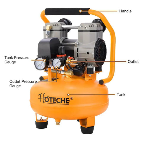 Hoteche 9 Liters Vertical Air Compressor, Matte Yellow Finish, Dual Display Gauge With Pressure Regulator And Ball Valve, 9A Powerful Motor, High Speed 3500Rpm, For Garage Shop And Auto Detailing Tasks