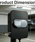 Level 2 Electric Vehicle Charger 40 Amp 240 Volt 9.6 Kilowatts Fast Charging dimensions with measurements shown in garage.