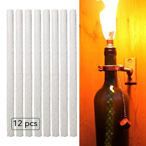 12 Pack Fiberglass Replacement Wicks For Tiki Torches And Wine Bottle Torches Outdoor Patio Lighting Lanterns And Oil Lamps Long Burning Odorless Trimable