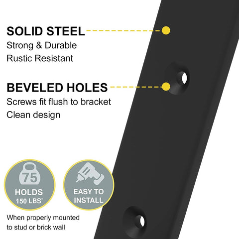 12 Inch Heavy Duty Floating Shelf Brackets Set of 6 Industrial Black Iron Wall Mounted Shelf Supports with solid steel