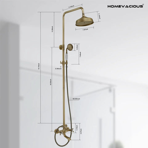 Side view of 10 Inch Luxury Rain Shower System with wall mount, brass valve body, polished chrome finish, hand shower included