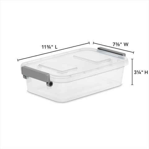 2.7 Quart Clear Plastic Storage Bin With Latching Lid And Write On ID Labels Stackable Modular Organizer For Home Garage Office And Craft Room Gray