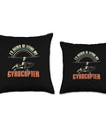 I'd Rather Be Flying Gyrocopter Gyroplane Throw Pillow For Autogyro Enthusiasts And Rotorcraft Fans with black background.