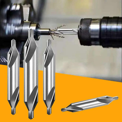 Center Drill Bits Set Built Tough With High Speed Steel, 7 Pc 60 Degree Countersink Tool Kit For Lathe Metalworking, shown in use