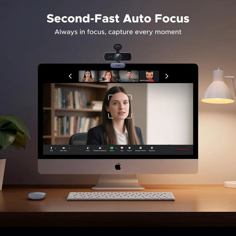 4K 30FPS Ultra HD PC Webcam With Microphone, Privacy Cover, mounted on monitor during video call