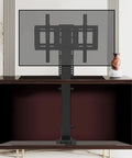 Smooth Electric Lift Monitor Arms And TV Stand With Remote Control Heavy Duty Vertical Platform For Large Screens Up To 32 Inches mounted on sleek TV stand.